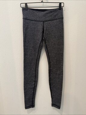 Lululemon Heathered Herringbone Leggings - High Waist Size 6 Black Gray